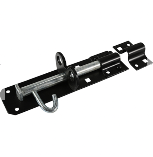 Brenton Padlock Bolt | 6" | Black | Used for securing flush mounted gates & shed doors which are pad-lockable & fixed with carriage bolts for added security.