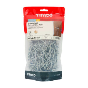 Round Wire Nail | Galvanised | 40 x 2.65 | 1KG Bag / 575 Pieces | Most popular nail used in the UK, they are strong, good value & resistant to rust & corrosion.